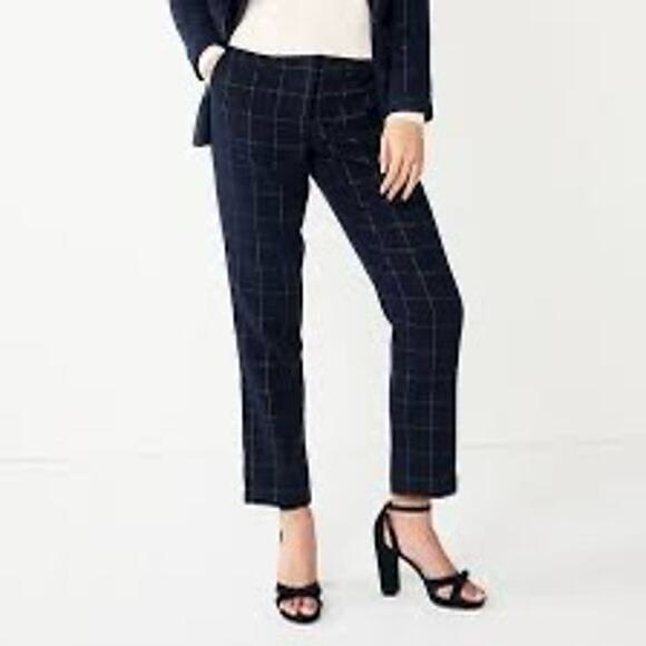 LOFT Women's Navy Blue Plaid High-Rise Leggings Ponte Pants - Size M - Picture 1 of 8